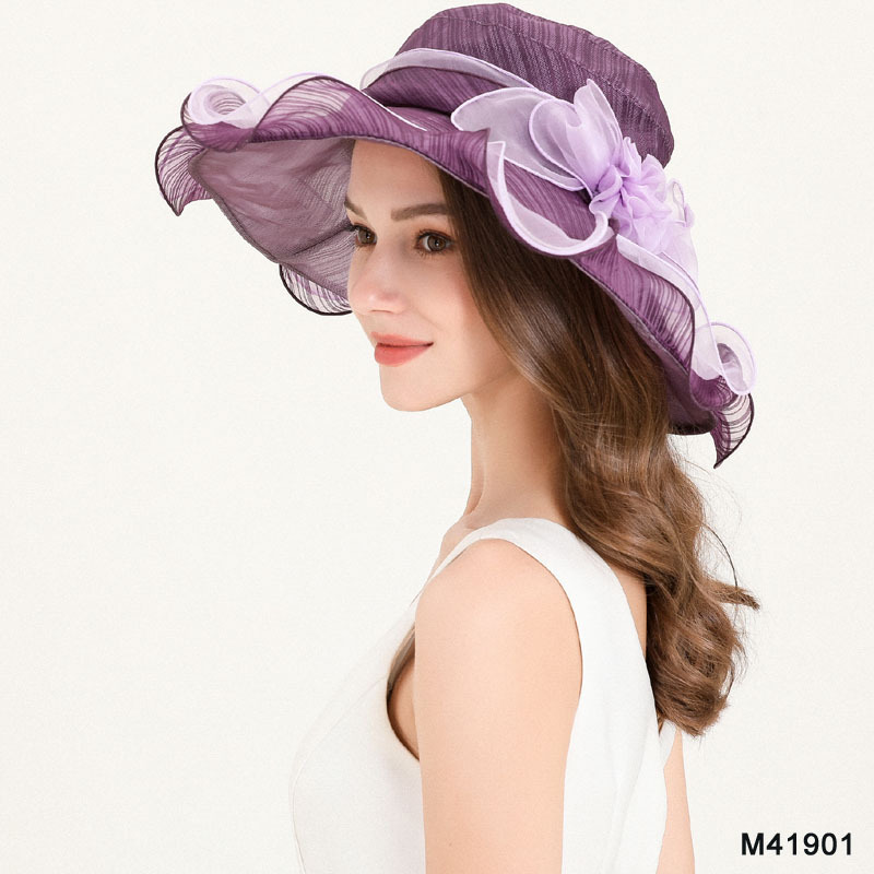 2022 New Design Brand Big Wide Brim Straw Hat Ladies Wedding Church Racing Summer Silk Hat