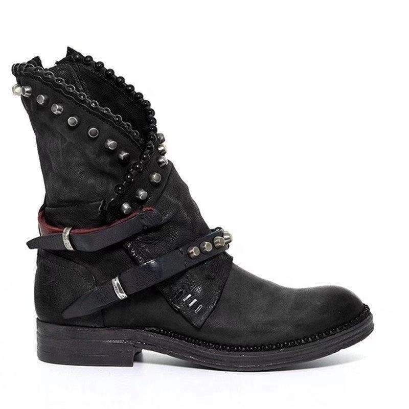 2022 New Arrival Fashion Women Boots Antique Knight's Style Thick Bottom Big Size Shoes Rhinestone Diamond Rivet Motorcycle Boot