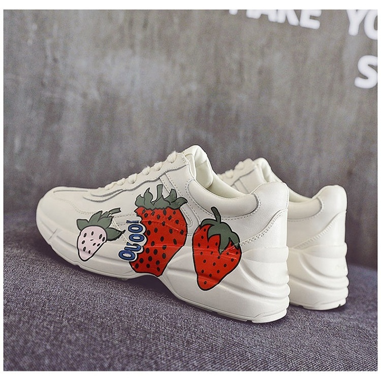 Hot Selling Thick Wedge Women Shoe Top Brand Mickey Strawberry Cat Print Outdoor Fashion Sneakers Big Size Lace-Up Sports Shoes