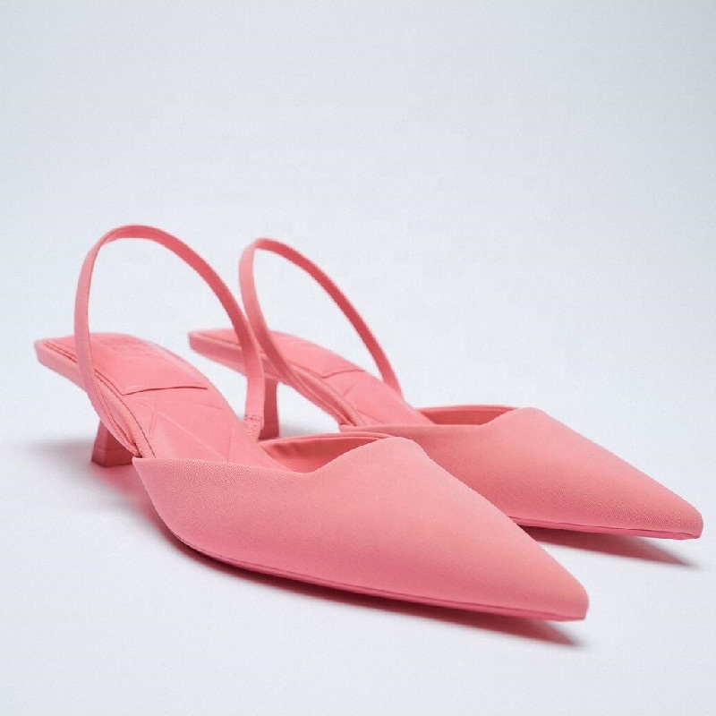 Hot Sales Spring Summer Green Pink Black Pointed Toe Women Sandals Heel Fashionable French Kitten Heel Sling Back Women Pumps