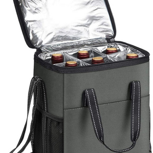 6 Bottle Wine Carrier Insulated Leakproof Padded Wine Cooler Carrying Tote Bag for Travel Camping and Picnic