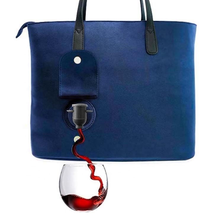 blue luxury wine gift cooler cool bag for women wine 2 bottle wine purse with spout