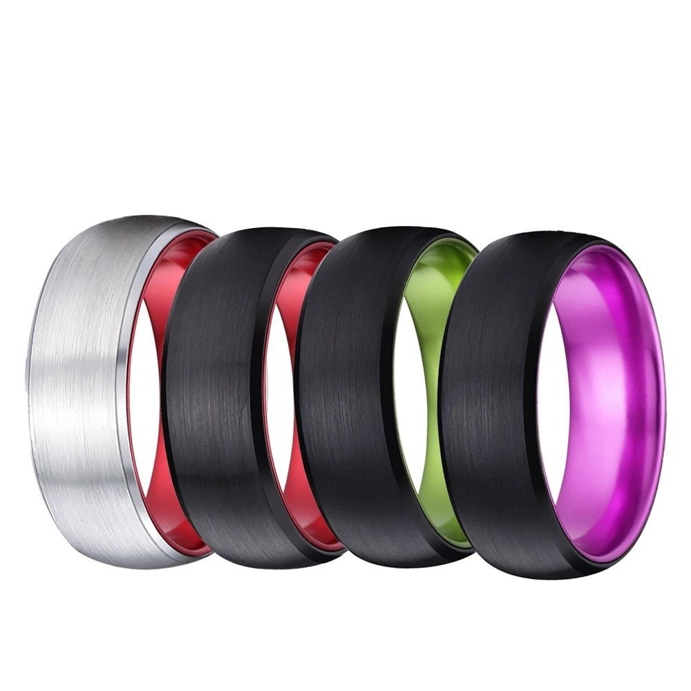 Wholesale Stainless Steel Jewelry Set 8MM Wedding Band Matte silver Black Purple Custom engraved Tungsten Carbide Ring Men Women