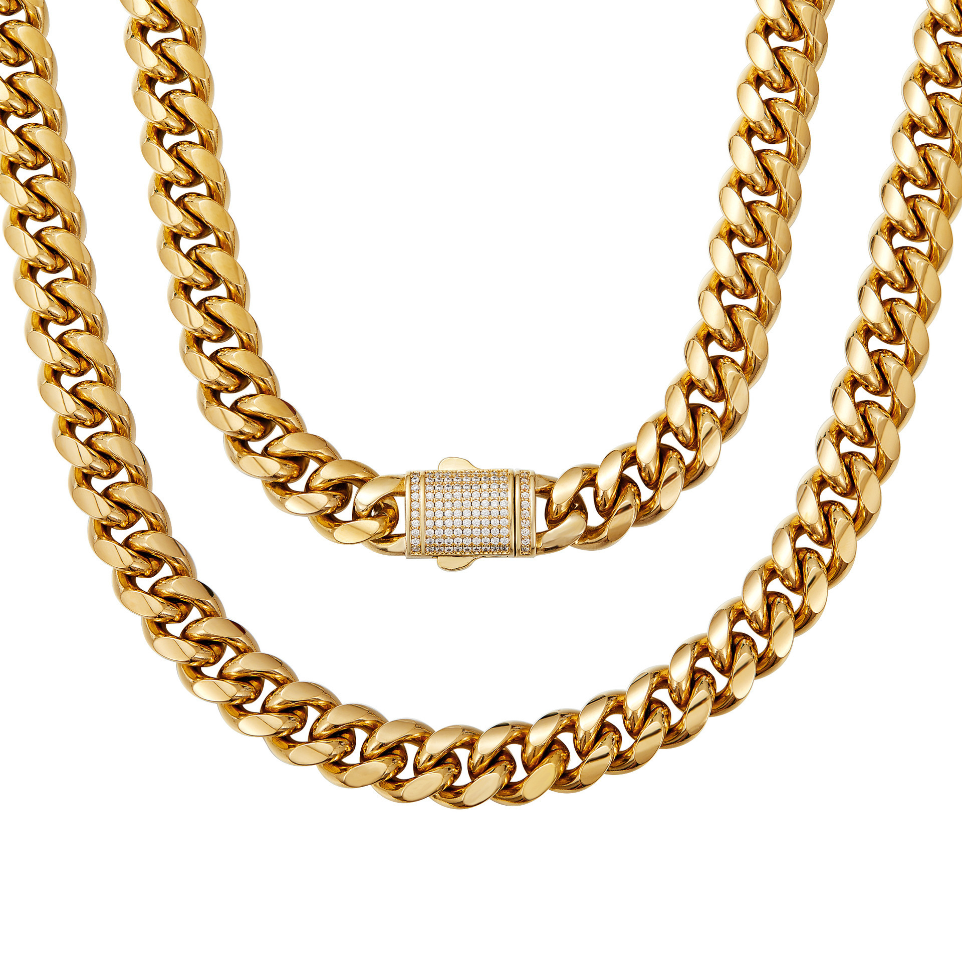 Fine Jewelry Wholesale Iced Out Cuban Chain Necklace Luxury 18K PVD Gold Plated 316L Stainless Steel Men Women Cuban Link Chain