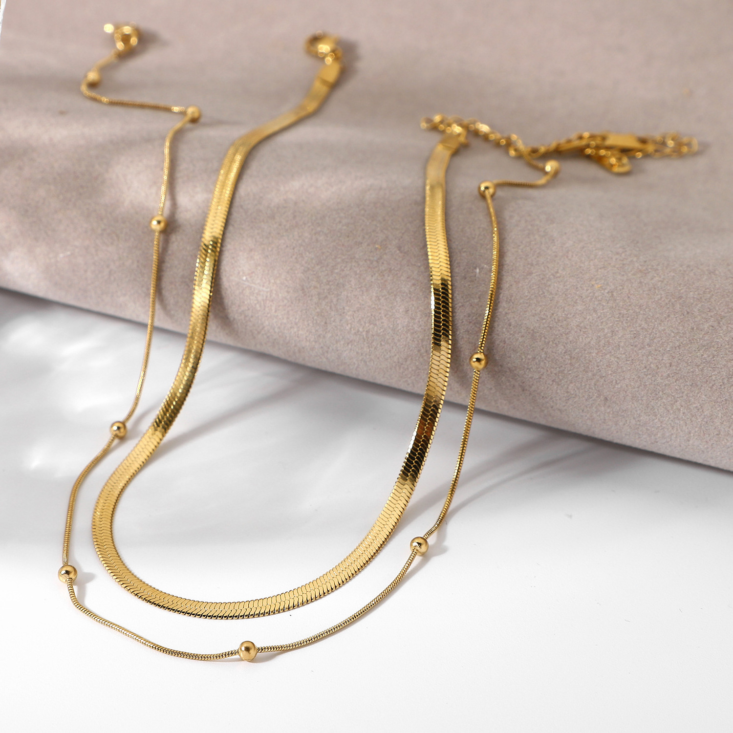 Bulk Wholesale Gold Plated Stainless Steel Necklace Chain Double Layer Necklace Fashion Women Jewelry