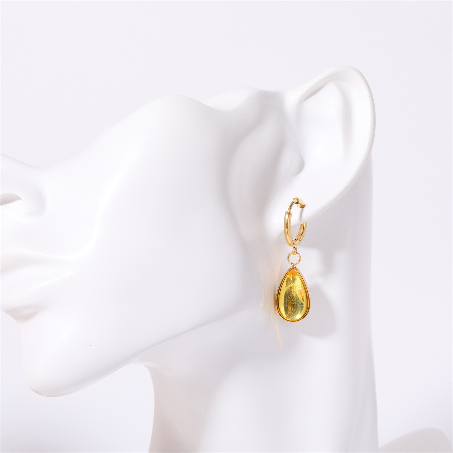 Factory Fashion Colored Water Drop Zircon Earrings Gold Plated Stainless Steel Teardrop Birthstone Hoop Earrings Women Jewelry