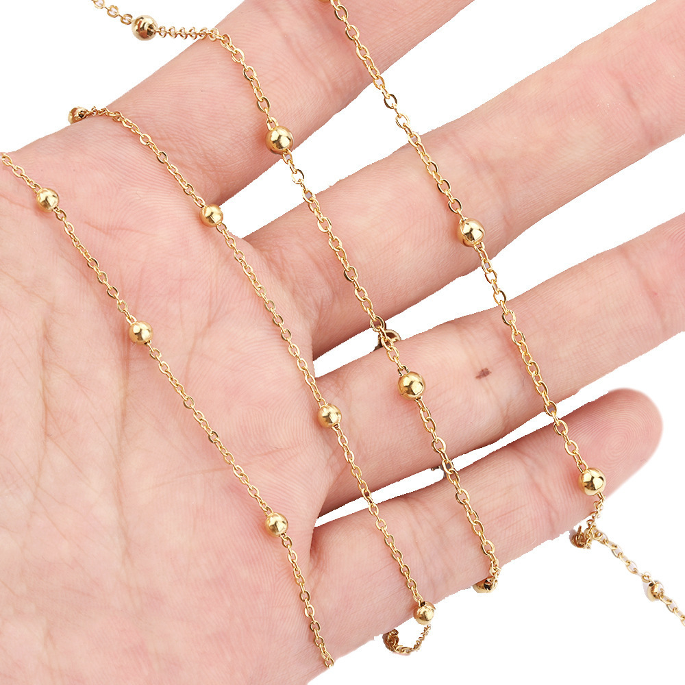 18K Gold Plated Stainless Steel Chain Bulk Round Hot Sale Stainless Steel Metal Ball Beaded Chain