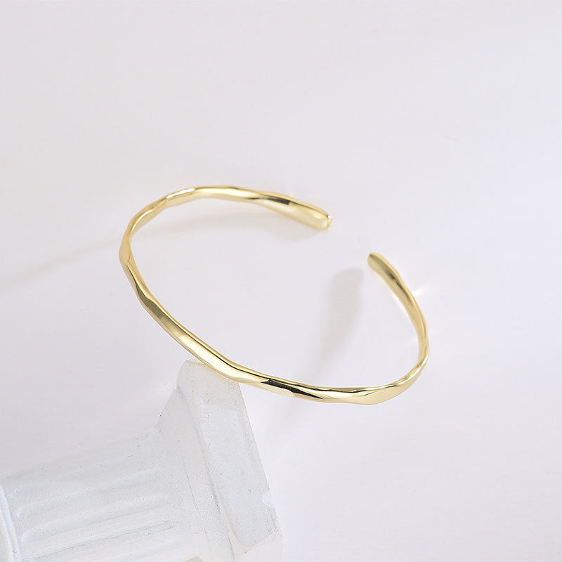 Simple Smooth Irregular Gold Plated Open Adjustable Bracelet 925 Sterling Silver Jewellery Bangles For Women