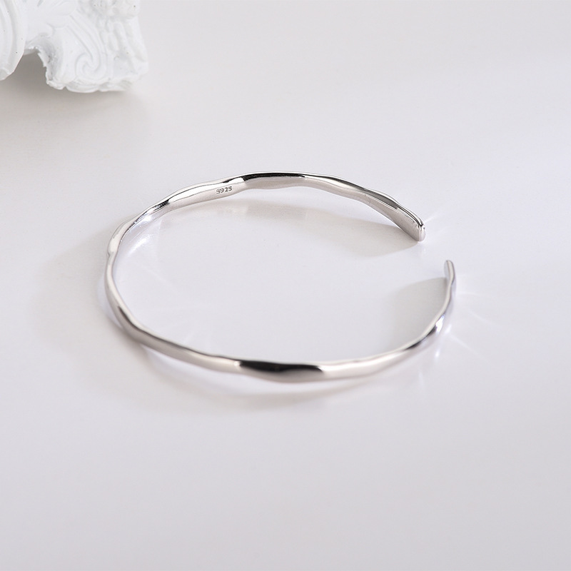 Simple Smooth Irregular Gold Plated Open Adjustable Bracelet 925 Sterling Silver Jewellery Bangles For Women