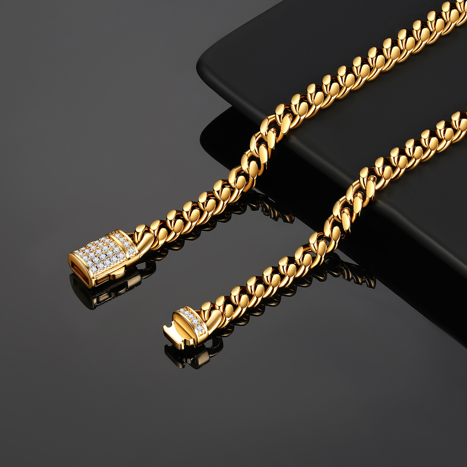 Fine Jewelry Wholesale Iced Out Cuban Chain Necklace Luxury 18K PVD Gold Plated 316L Stainless Steel Men Women Cuban Link Chain