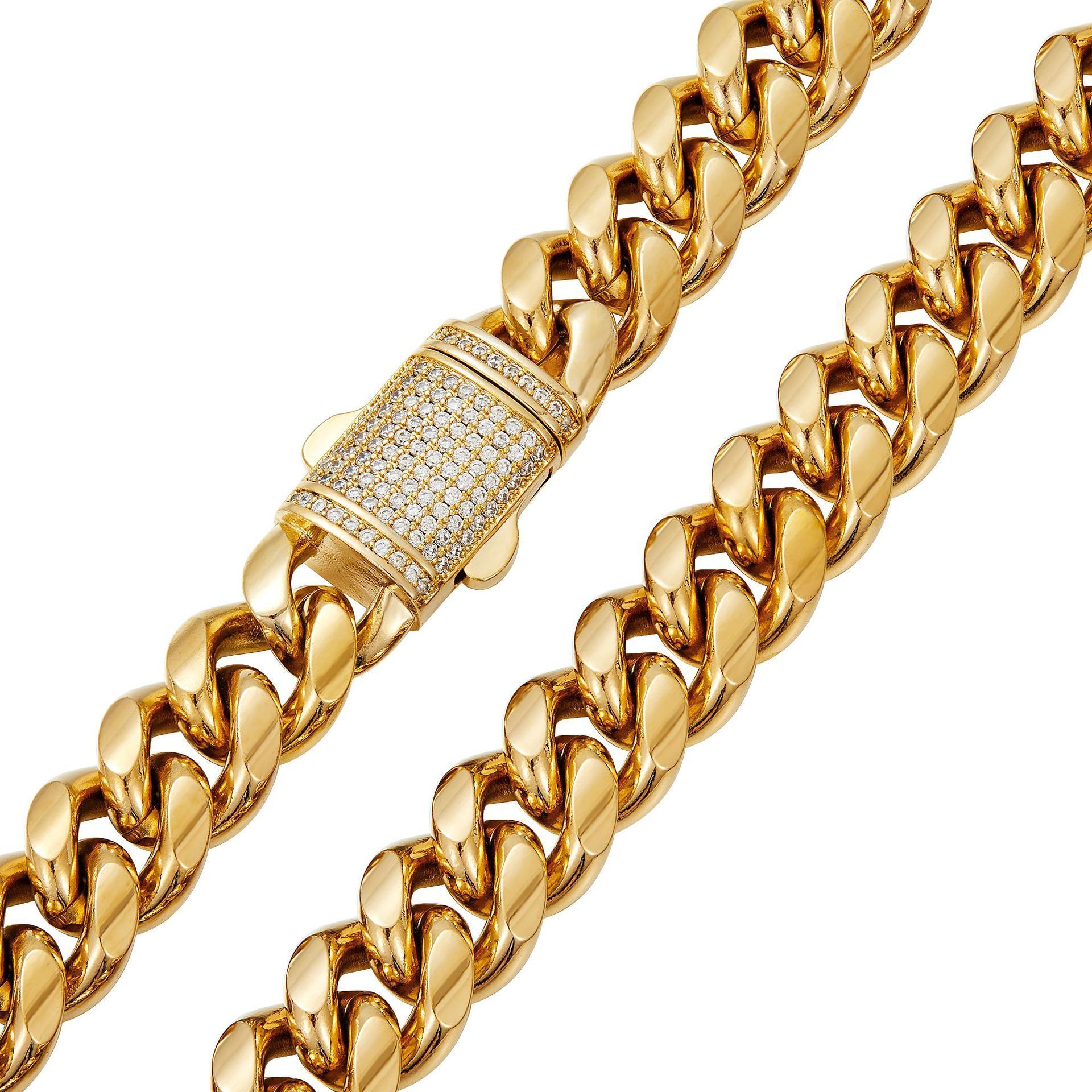 Fine Jewelry Wholesale Iced Out Cuban Chain Necklace Luxury 18K PVD Gold Plated 316L Stainless Steel Men Women Cuban Link Chain