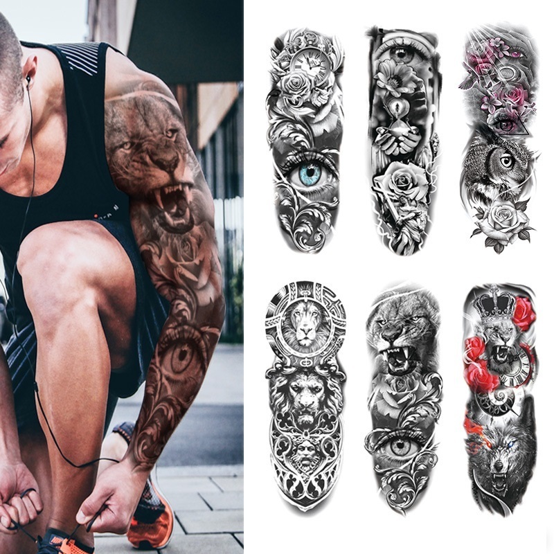 Water Transfer Skull Full Arm Sleeve Temporary Tattoo For Adult