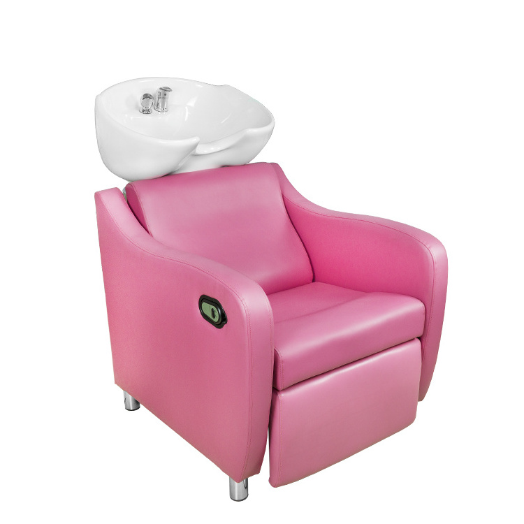 Pink with white Shampoo Barber Backwash Chair Salon&Spa ceramic Bowl Sink Unit Station Beauty Spa Salon Equipment Shampoo Chair