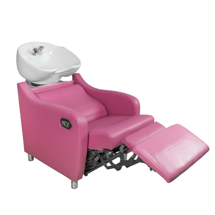 Pink with white Shampoo Barber Backwash Chair Salon&Spa ceramic Bowl Sink Unit Station Beauty Spa Salon Equipment Shampoo Chair