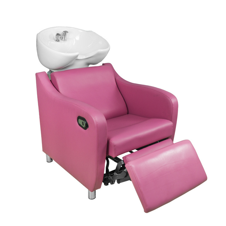 Pink with white Shampoo Barber Backwash Chair Salon&Spa ceramic Bowl Sink Unit Station Beauty Spa Salon Equipment Shampoo Chair