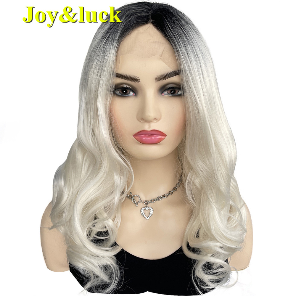 Wholesale Price Lace Front Wig Fashion Side Part Blonde Brown Roots Natural Wave Curls Synthetic Lacefront Wigs for Women Part