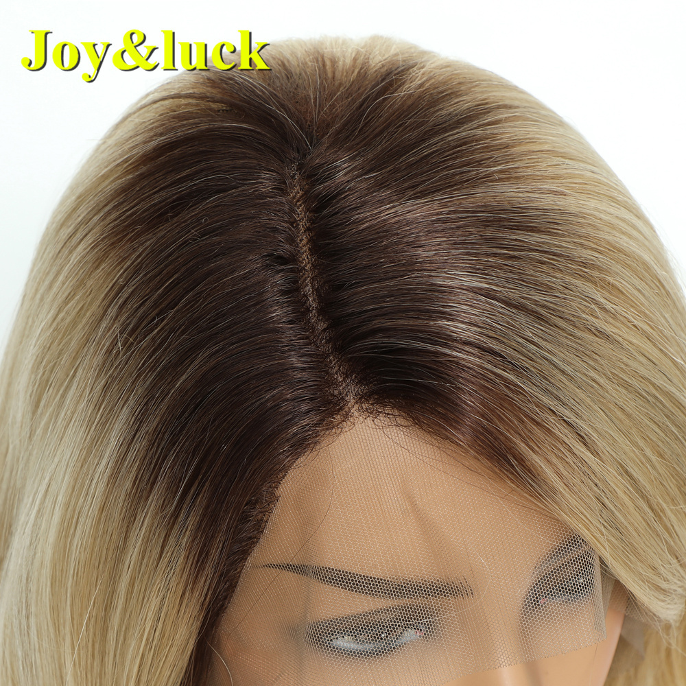 Wholesale Price Lace Front Wig Fashion Side Part Blonde Brown Roots Natural Wave Curls Synthetic Lacefront Wigs for Women Part