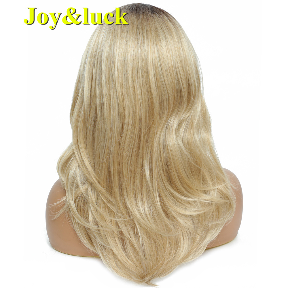 Wholesale Price Lace Front Wig Fashion Side Part Blonde Brown Roots Natural Wave Curls Synthetic Lacefront Wigs for Women Part