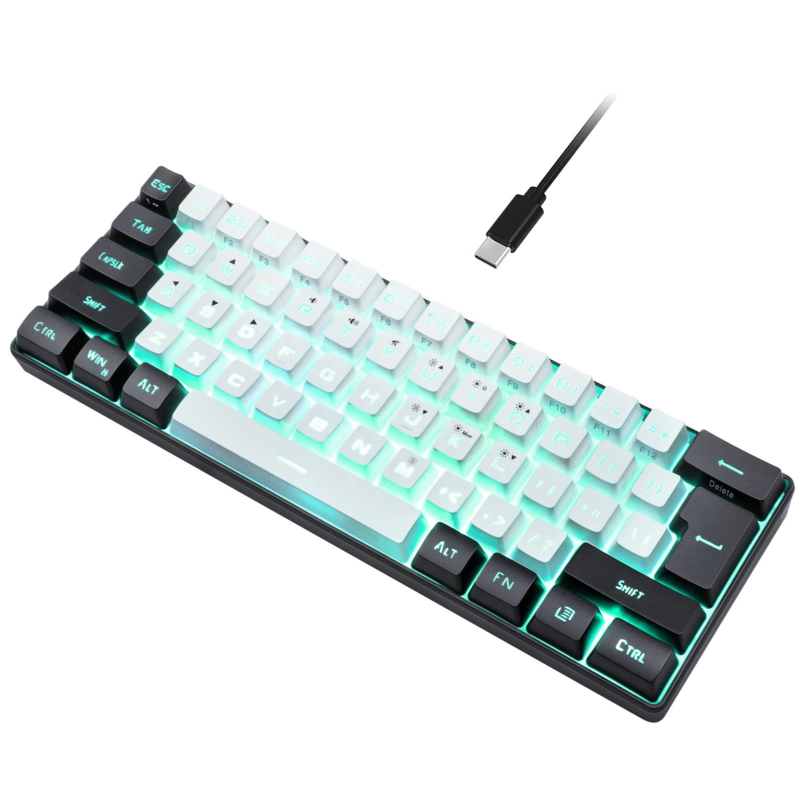 Customize 61 Keys white Switch Custom Keycap Mini USB Wired Gaming Fashion RGB backlit 60% mechanical keyboard