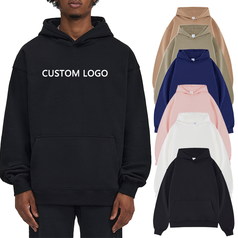 Custom puff printing heavyweight hoodie high quality 350gsm streetwear plain cotton boxy fit fleece oversize unisex men hoodie