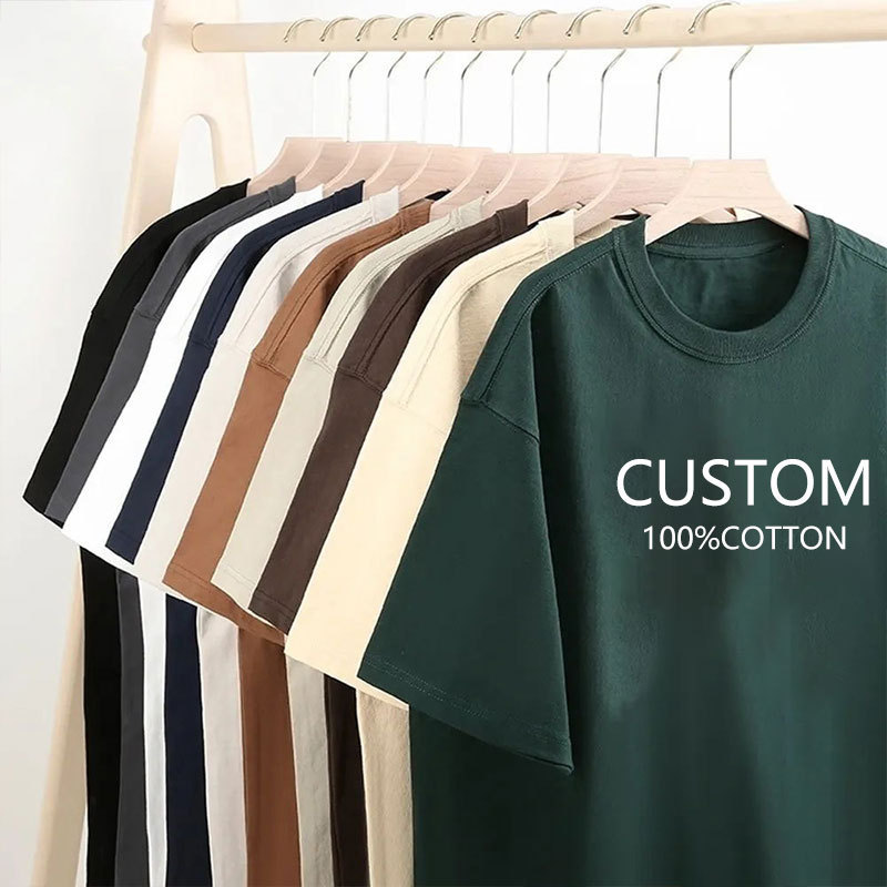 custom puff printed logo 250 gsm t-shirt for tee heavy 100% cotton unisex streetwear graphic heavyweight oversized men t shirt