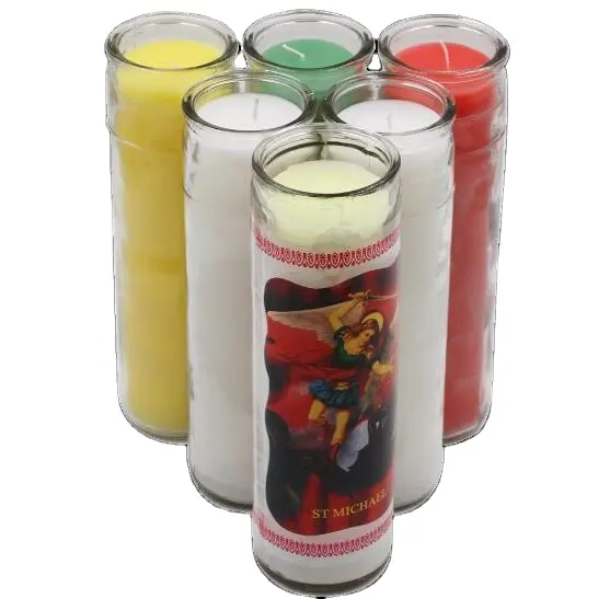 custom color and label mystical fixed church 7 day prayer/crystal candles wholesale in glass for sale