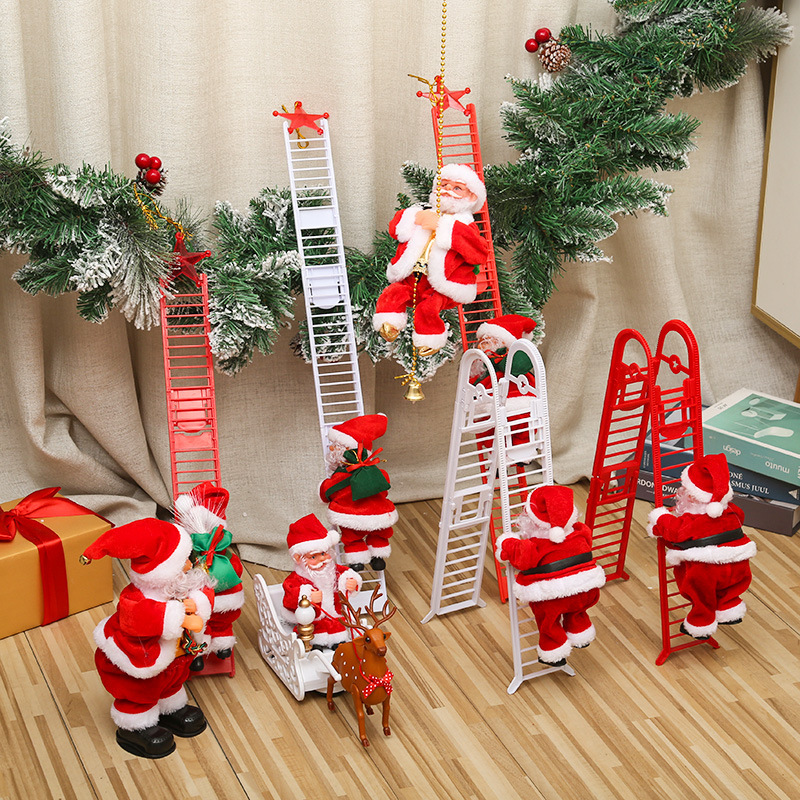 Dropshipping Santa Claus Musical Climbing Rope Electric Musical Climbing on Rope Ladder Santa Toy Ornaments for Holiday