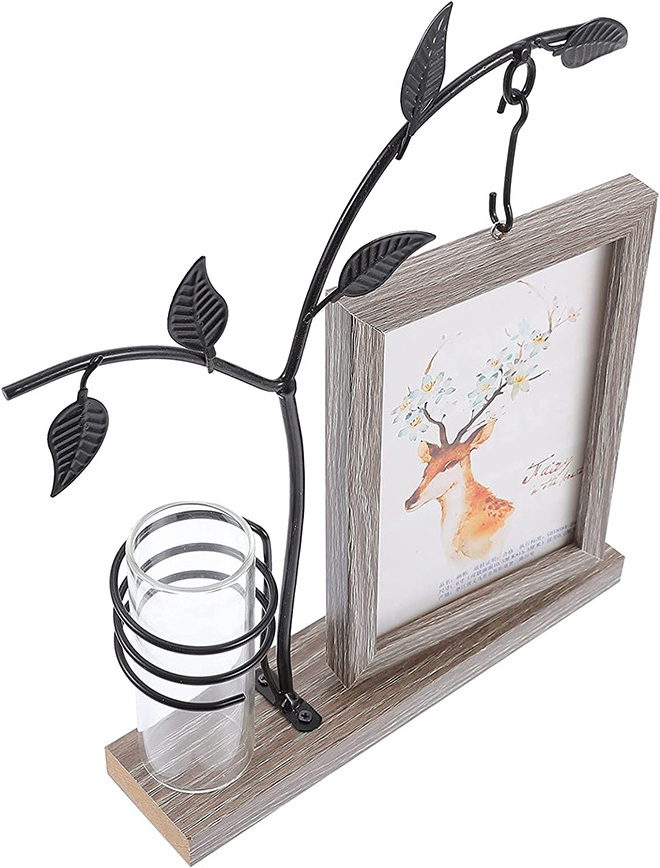 DS Tree/Various Pictures Frame Iron Picture Frame with Wooden Double Side Hanging Picture Frame Glass Terrium for Tabletop Decor