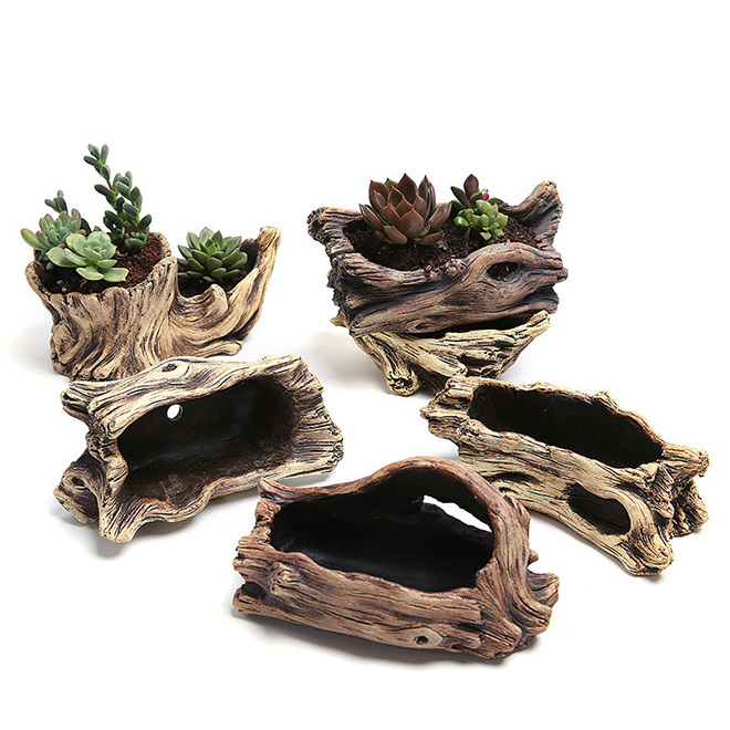 Dropship Driftwood Cement Succulent Planter Vintage Desktop Indoor Plant Pots Tree Root Bonsai Container for Garden Home Decor