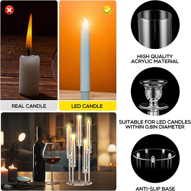 HOT Large Acrylic 3 Arms Candelabra Wedding Acrylic Candle Holders Decoration Table Centerpiece Fit LED Candle