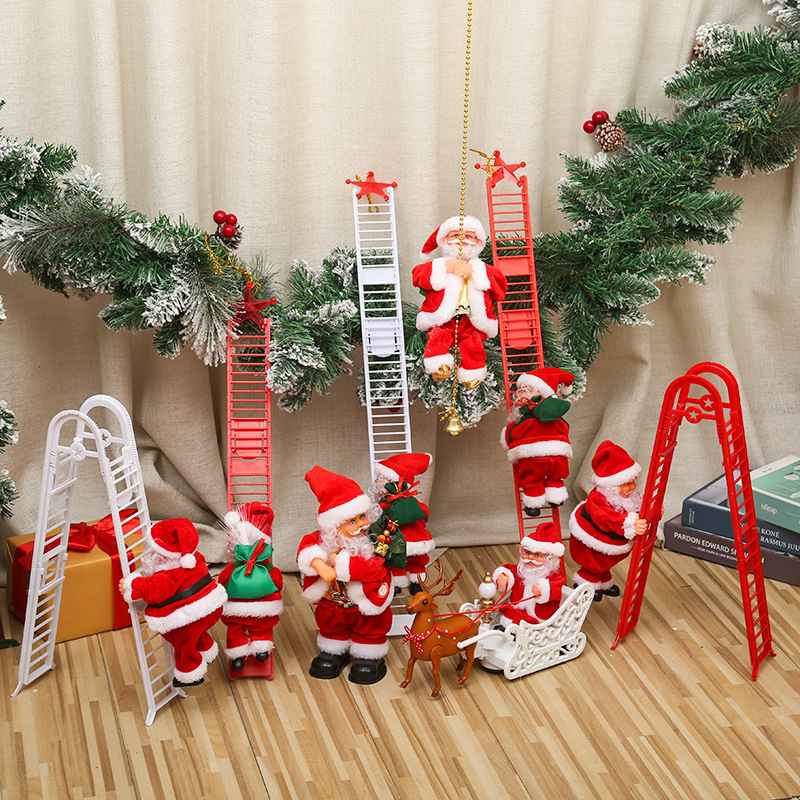 Dropshipping Santa Claus Musical Climbing Rope Electric Musical Climbing on Rope Ladder Santa Toy Ornaments for Holiday