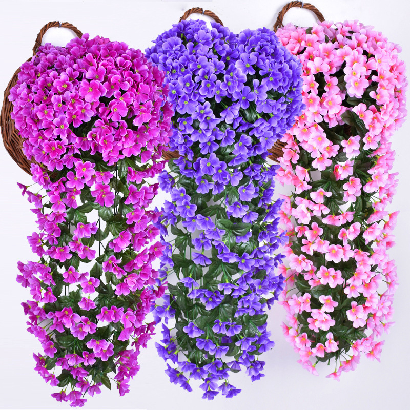 Vivid Artificial Violet Hanging Vines Flowers Bunch,Simulation Wisteria Chlorophytum Bouquet Plant Fence Wall Flowers Decor