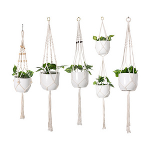 Wholesale Various Macrame Plant Hangers Crochet Cotton Rope Plant Holder with Wood Beads Tassels Design Hanging Planters