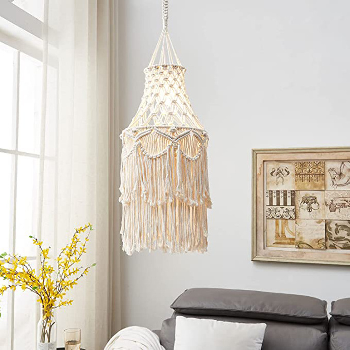 Hot Sale Macrame Lamp Shade Boho Hanging Pendant Light Cover Decorative Bohemian Ceiling Chandelier Lampshade for Indoor