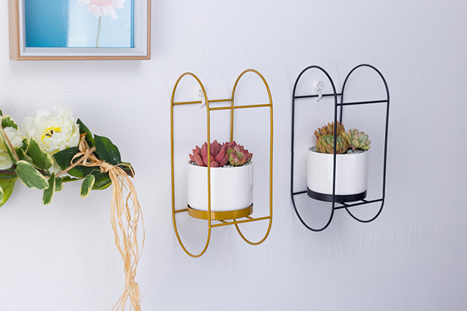 Dropship Metal Plant Hanger with Ceramic Pots Boho Hanging Planter Vase Cactus Air Plant Containers Artificial Plants Vase