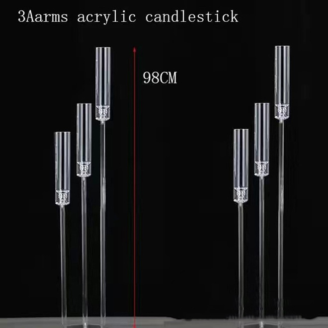 HOT Large Acrylic 3 Arms Candelabra Wedding Acrylic Candle Holders Decoration Table Centerpiece Fit LED Candle