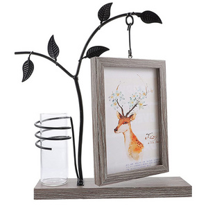 DS Tree/Various Pictures Frame Iron Picture Frame with Wooden Double Side Hanging Picture Frame Glass Terrium for Tabletop Decor