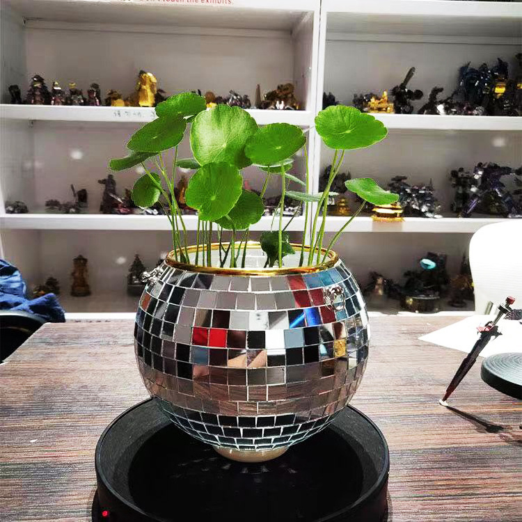 Hot Sale Disco Mirror Ball Plant Round Hanging Planter Flower Pot  with Metal Macrame Rope Hanging Drainage Hole for Home Decor