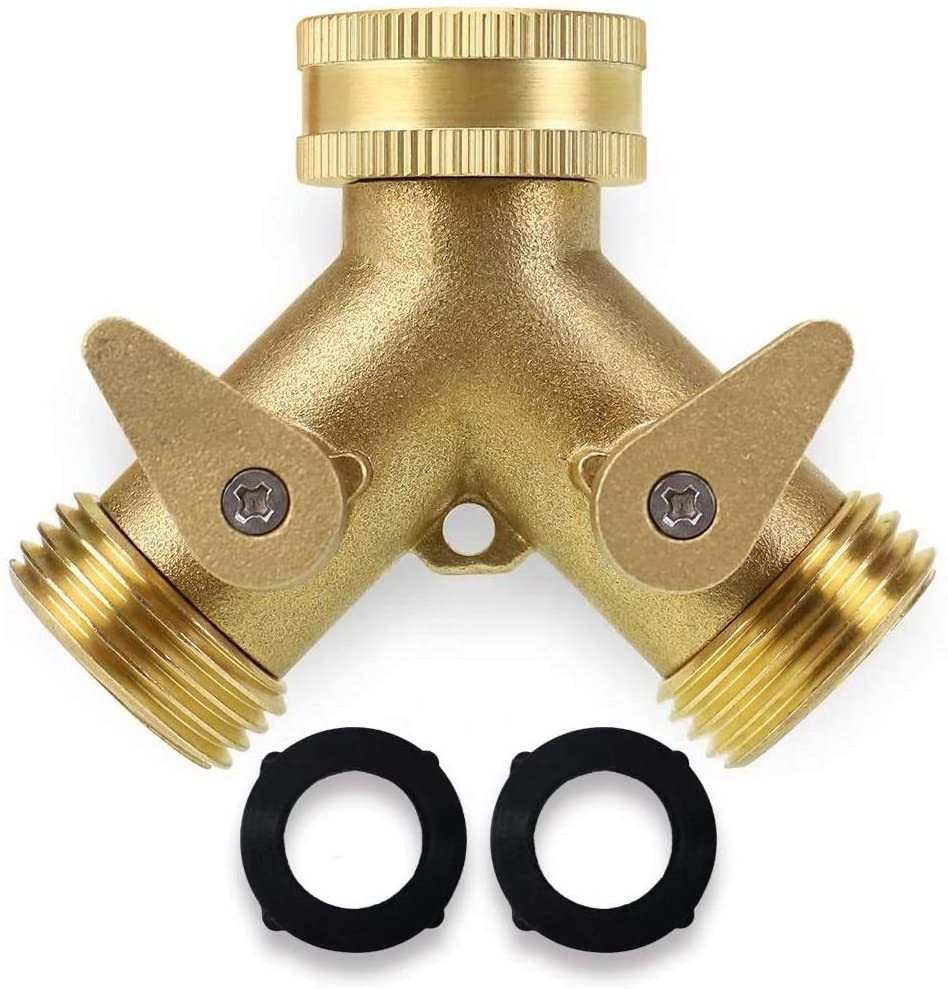 Dropshipping Garden Hose Splitter 2 Way Heavy Duty Brass Connector Tap Splitter Y Splitter 2 Valves with 2 Extra Rubber Washers