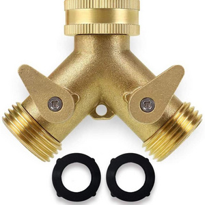 Dropshipping Garden Hose Splitter 2 Way Heavy Duty Brass Connector Tap Splitter Y Splitter 2 Valves with 2 Extra Rubber Washers