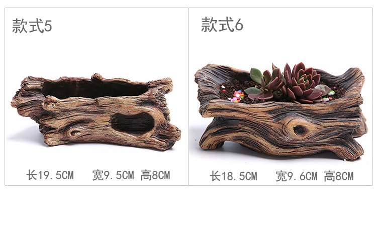 HOT Faux Log Driftwood Planter Creative Vintage Imitate Wood Cement Flower Pot Container for Office Tabletop Decoration