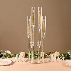 HOT Large Acrylic 3 Arms Candelabra Wedding Acrylic Candle Holders Decoration Table Centerpiece Fit LED Candle