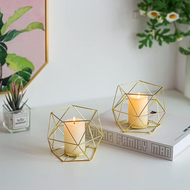 WHOLESALE Geometric Tealight Candle Holders for Pillar Candles Modern Metal Geo Wedding Centerpieces for Table