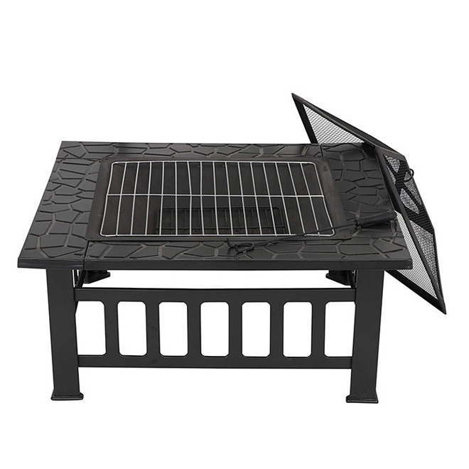 Dropshipping 32 Inch Fire Pit Table Square Metal Firepit Outdoor Wood Burning Large Steel Bonfire Pit for Patio Backyard Garden