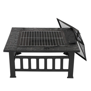 Dropshipping 32 Inch Fire Pit Table Square Metal Firepit Outdoor Wood Burning Large Steel Bonfire Pit for Patio Backyard Garden