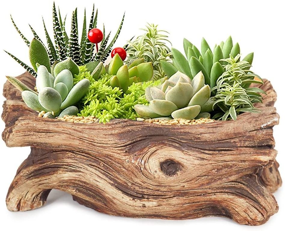 Dropship Vintage Gardening Pots Log Driftwood Planter Wood Creative Vintage Imitate Plant Container Cement Flower Pot Plant