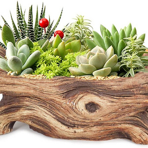 Dropship Vintage Gardening Pots Log Driftwood Planter Wood Creative Vintage Imitate Plant Container Cement Flower Pot Plant