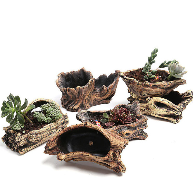 Dropship Vintage Gardening Pots Log Driftwood Planter Wood Creative Vintage Imitate Plant Container Cement Flower Pot Plant