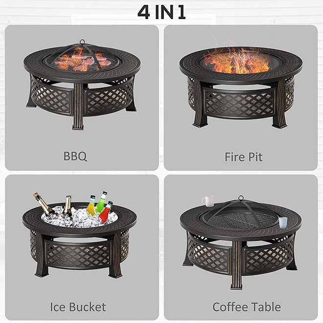 Wholesale 32 Inch Fire Pits for Outside with Grill Outdoor Wood Burning Firepit Large Steel Firepit Bowl for Patio Backyard