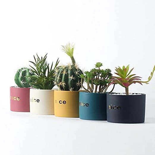 Dropshipping Mini Flower Pots Small Unique Pots for Plants with Gold Metal Stand Drainage Hole Decorative Ceramic Succulent Pots